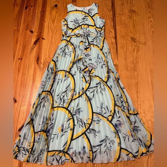 C EST 1946 Floral Pleated Maxi Dress Boho Sleeveless Flowy Lined Women’s SZ SM - Picture 3 of 12